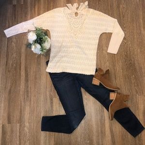 Cream Sparkly Lace Sweater - M